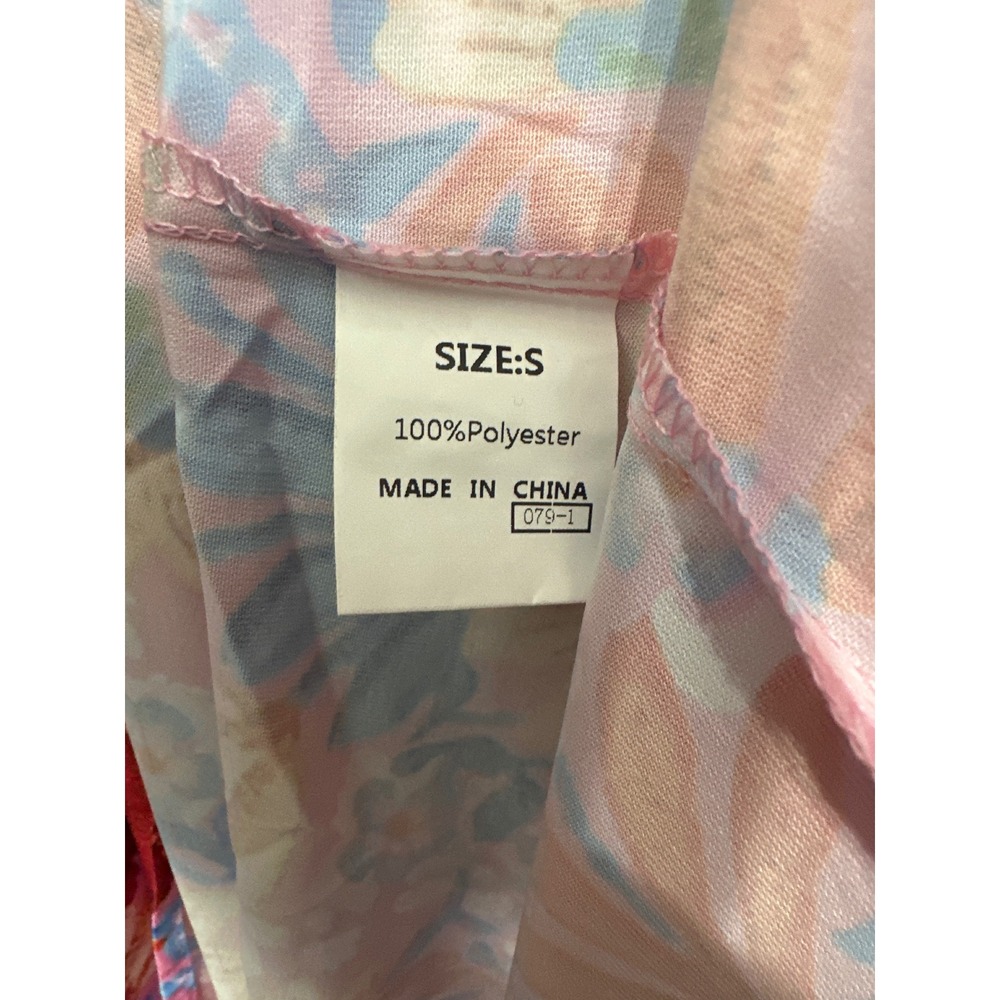 Pink Floral Keyhole Tie Front Maxi Dress Short Sleeve Boho Small Wedding Guest - Picture 4 of 8